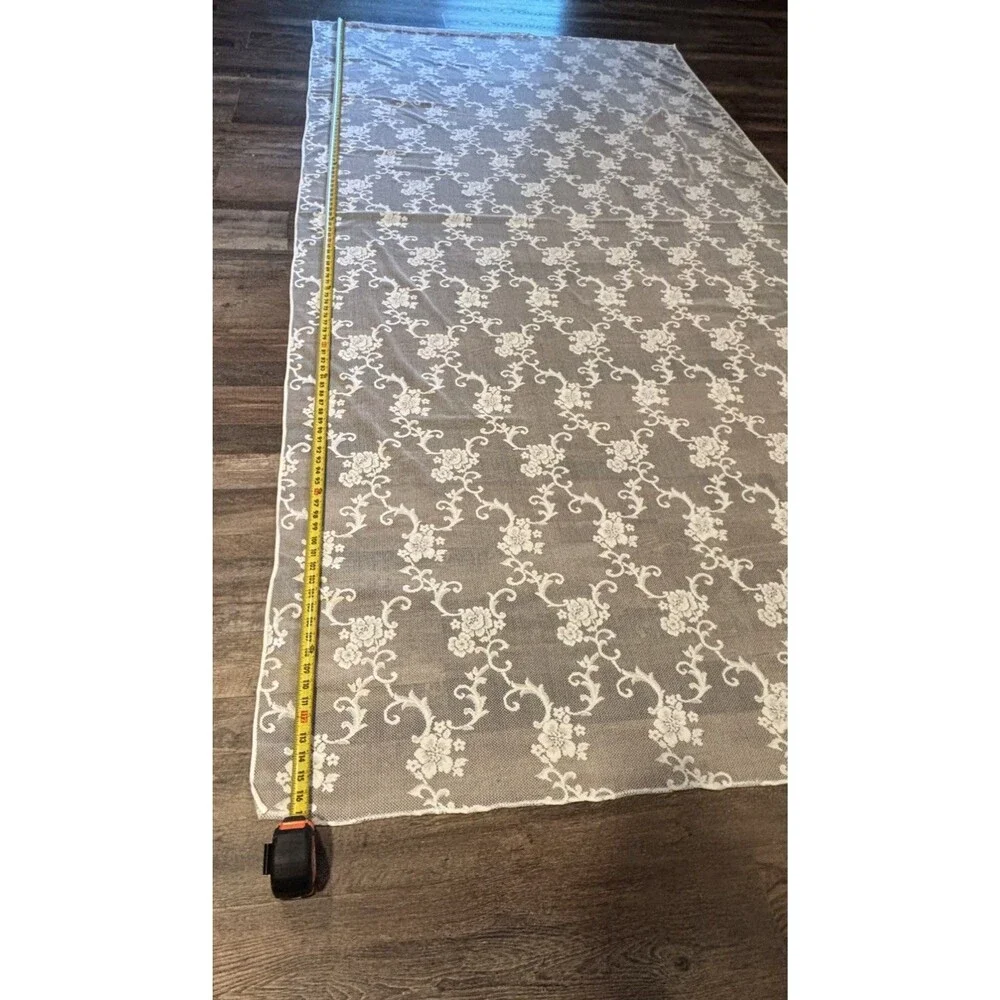 VTG Ivory Floral Roses and Scrolls Lace TABLECLOTH 63 X 117 Cottagecore